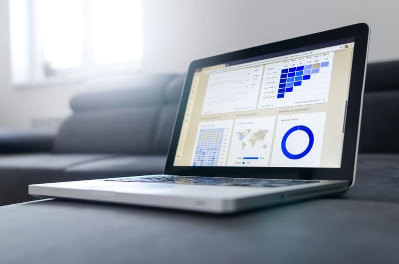 Laptop displaying an analytics dashboard